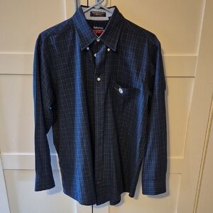 Hathaway Golf Blue Green Checkered Men's Shirt Button Up Shirt Sz 16 32/33 EUC